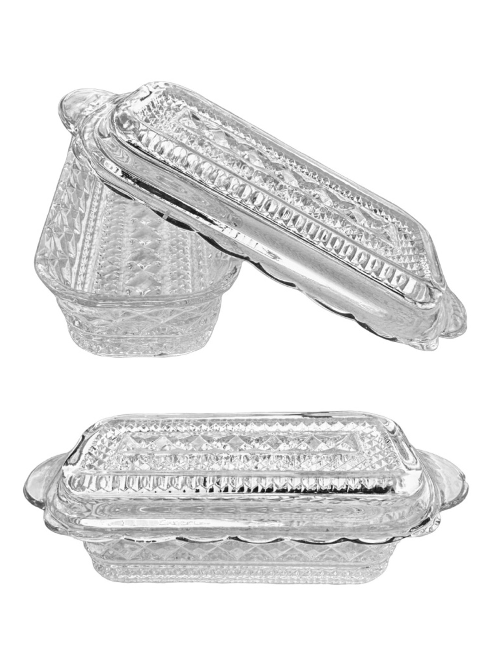 ANCHOR HOCKING Wexford Clear Pressed Glass Covered Butter Dish